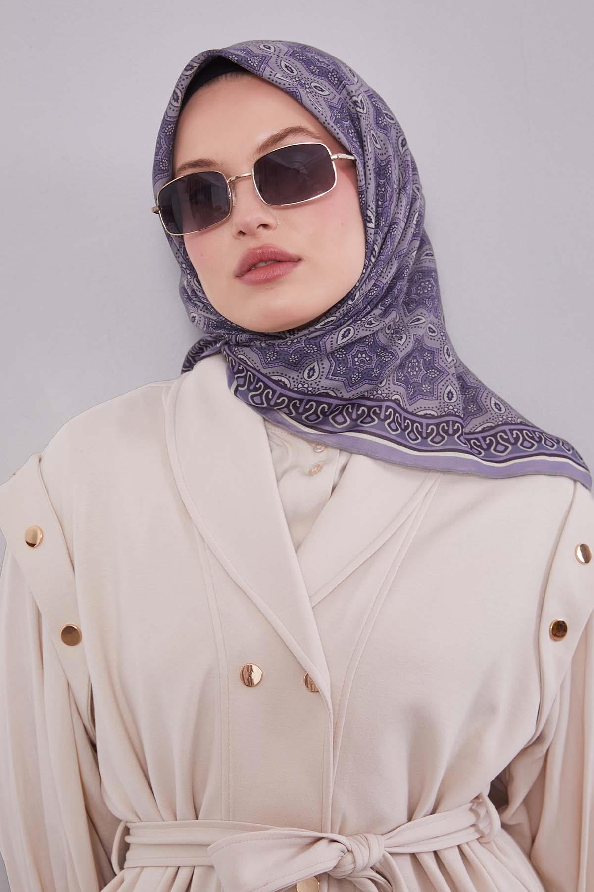 Fivescarf Lila Motif Desen Silk Coton Eşarp