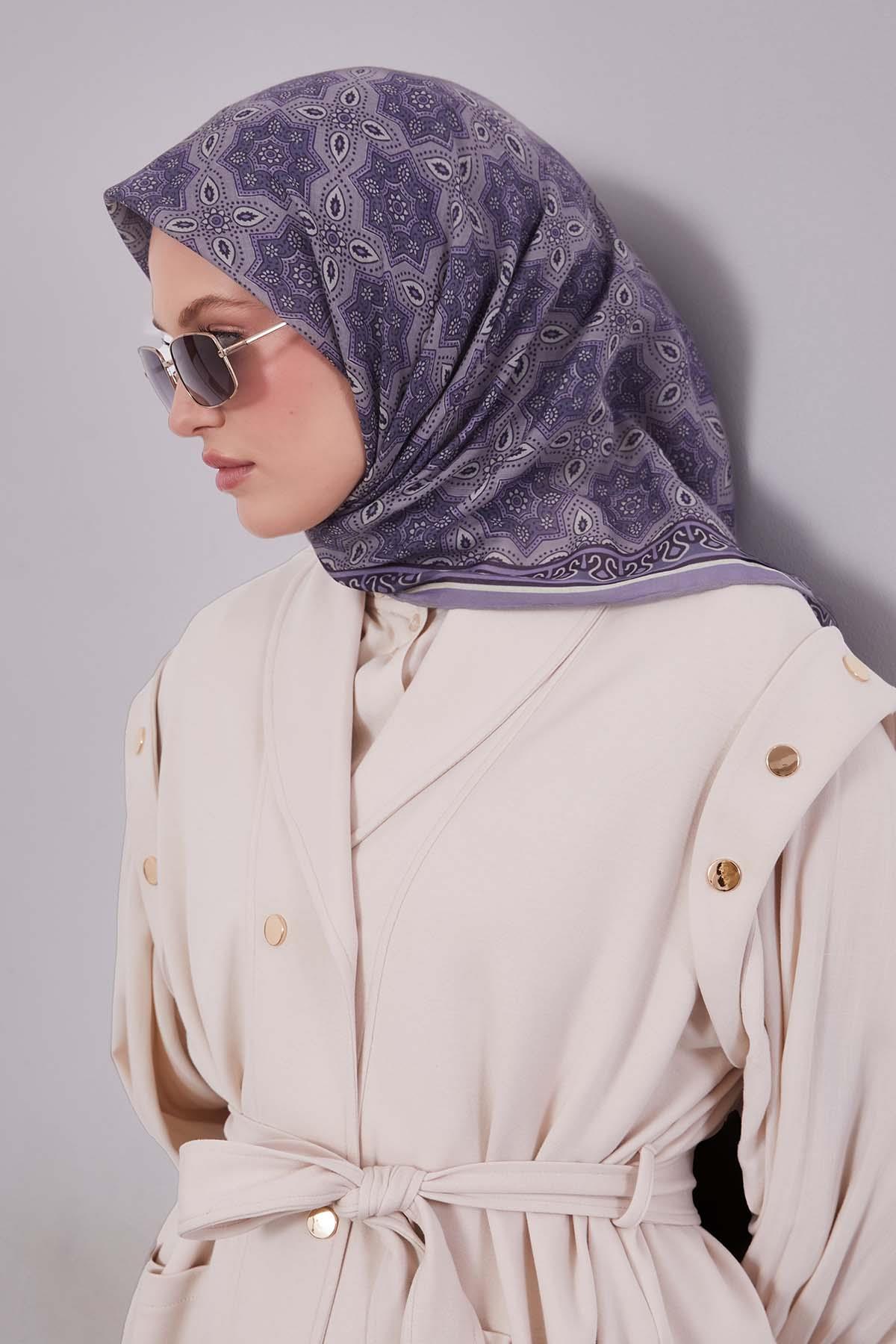 Fivescarf Lila Motif Desen Silk Coton Eşarp