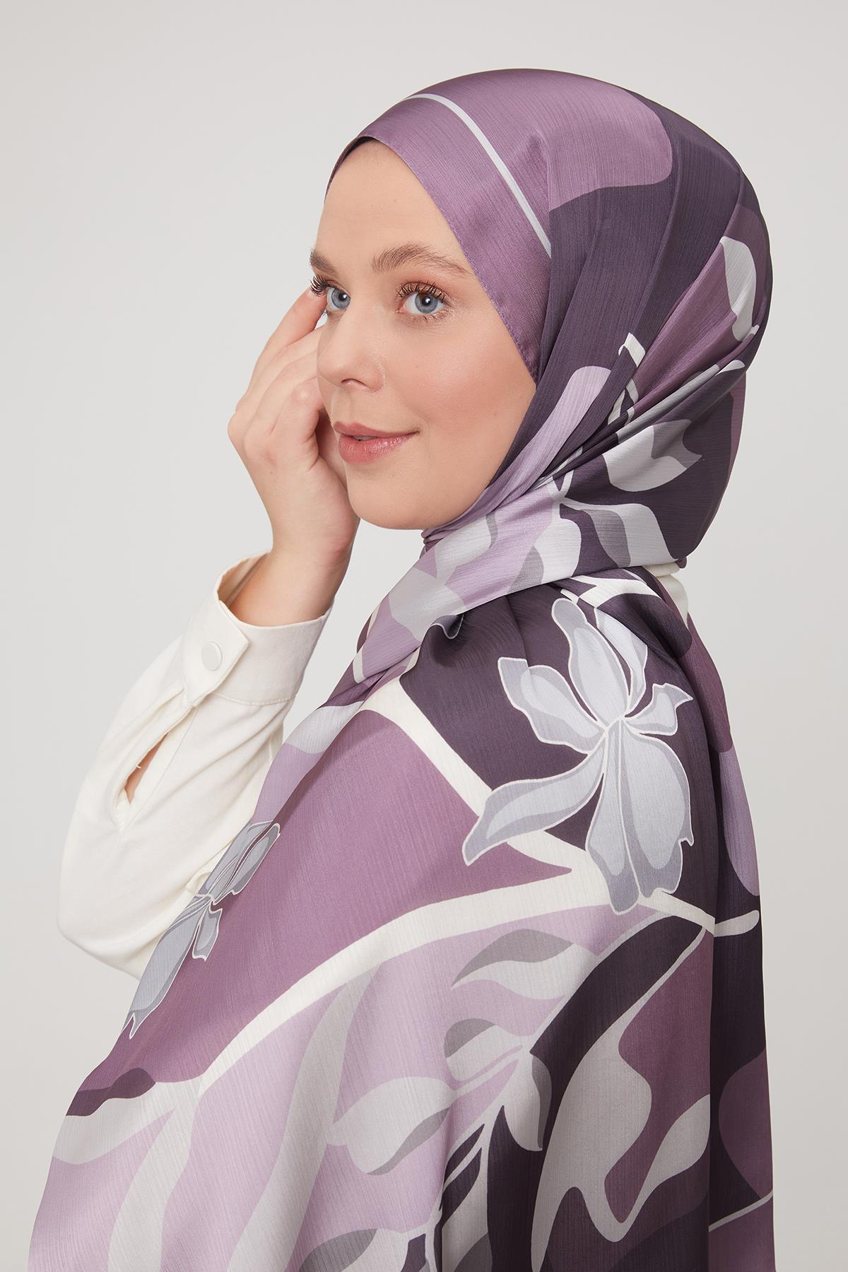 Fivescarf Lila Soyut Çiçek Desen Brand Şal