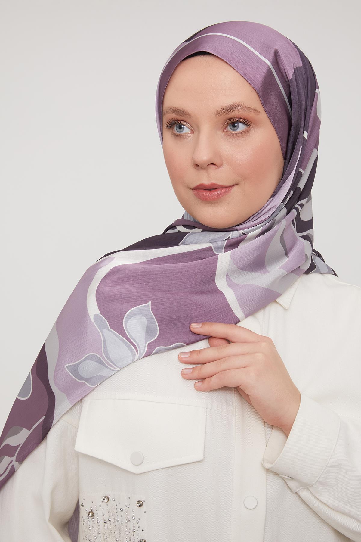 Fivescarf Lila Soyut Çiçek Desen Brand Şal