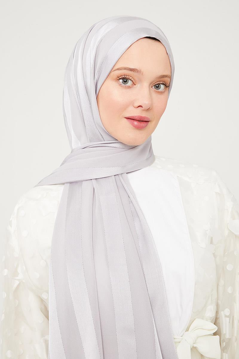 Fivescarf Mat Gri Sim Şeritli Tokyo Şal