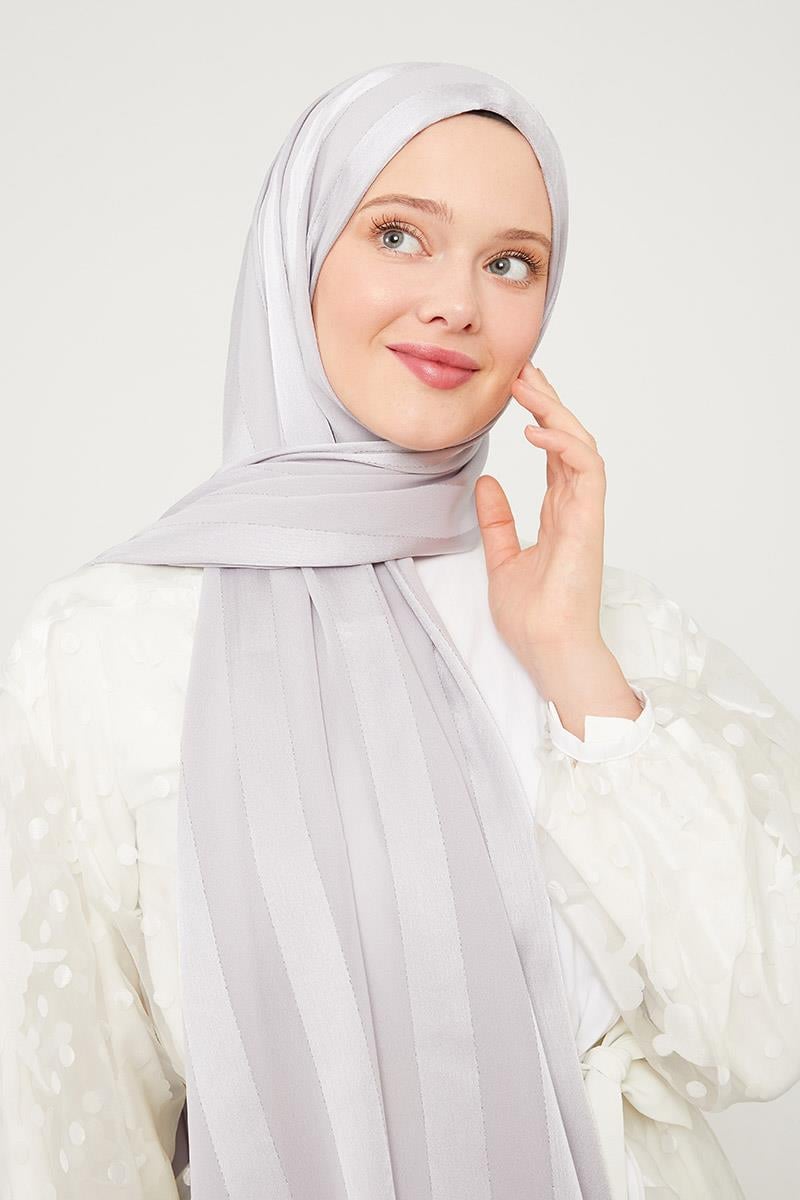Fivescarf Mat Gri Sim Şeritli Tokyo Şal