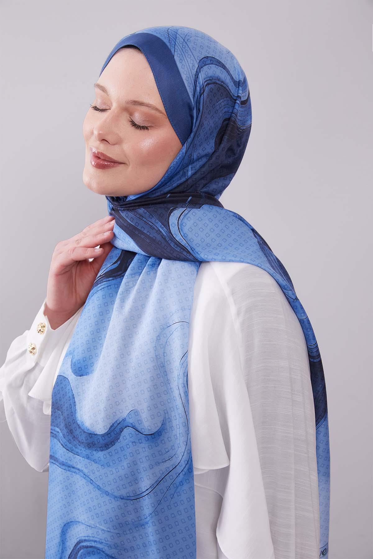 Fivescarf Mavi Dalgalı Desenli Colver Şal