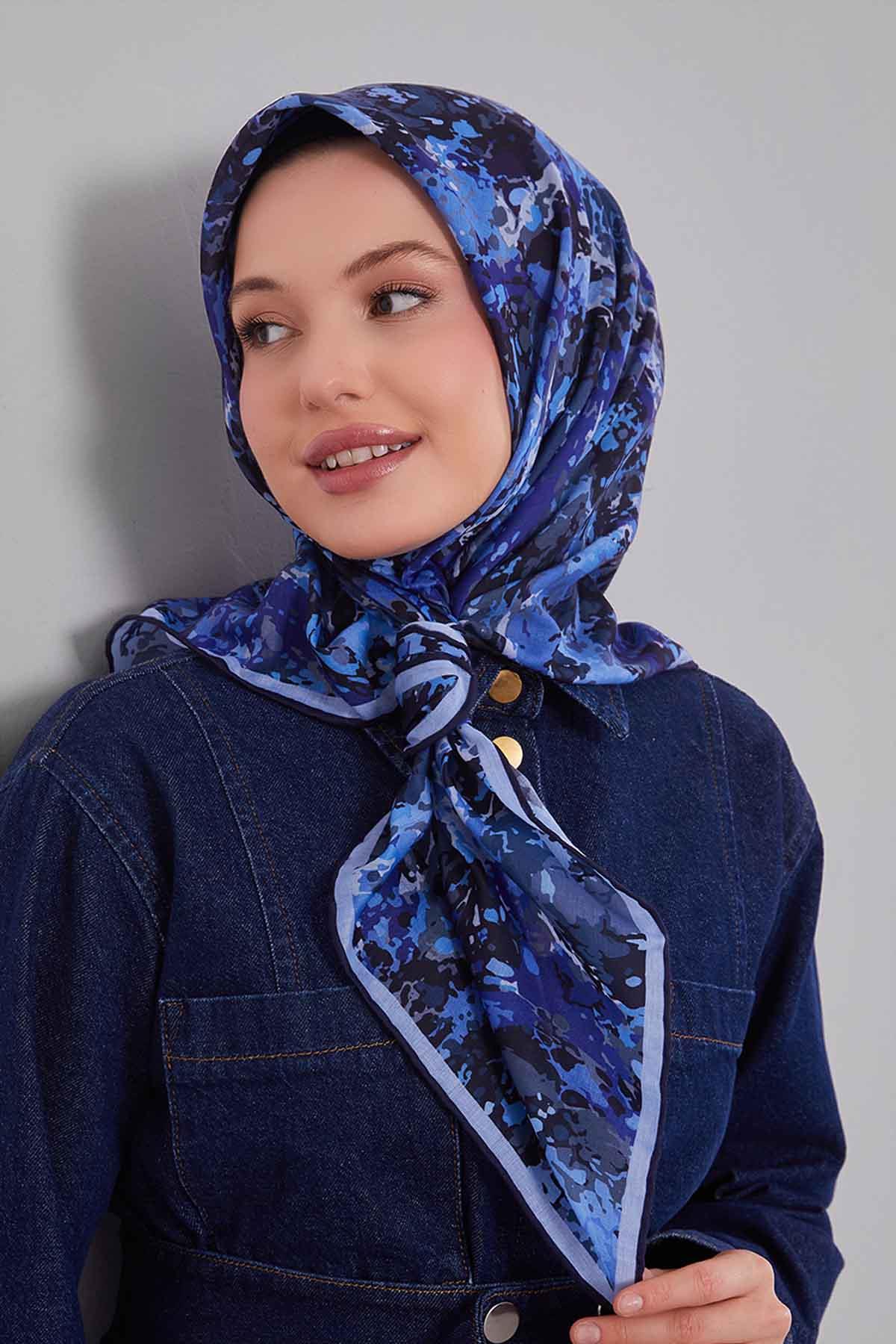 Fivescarf Mavi Damla Desen Silk Coton Eşarp