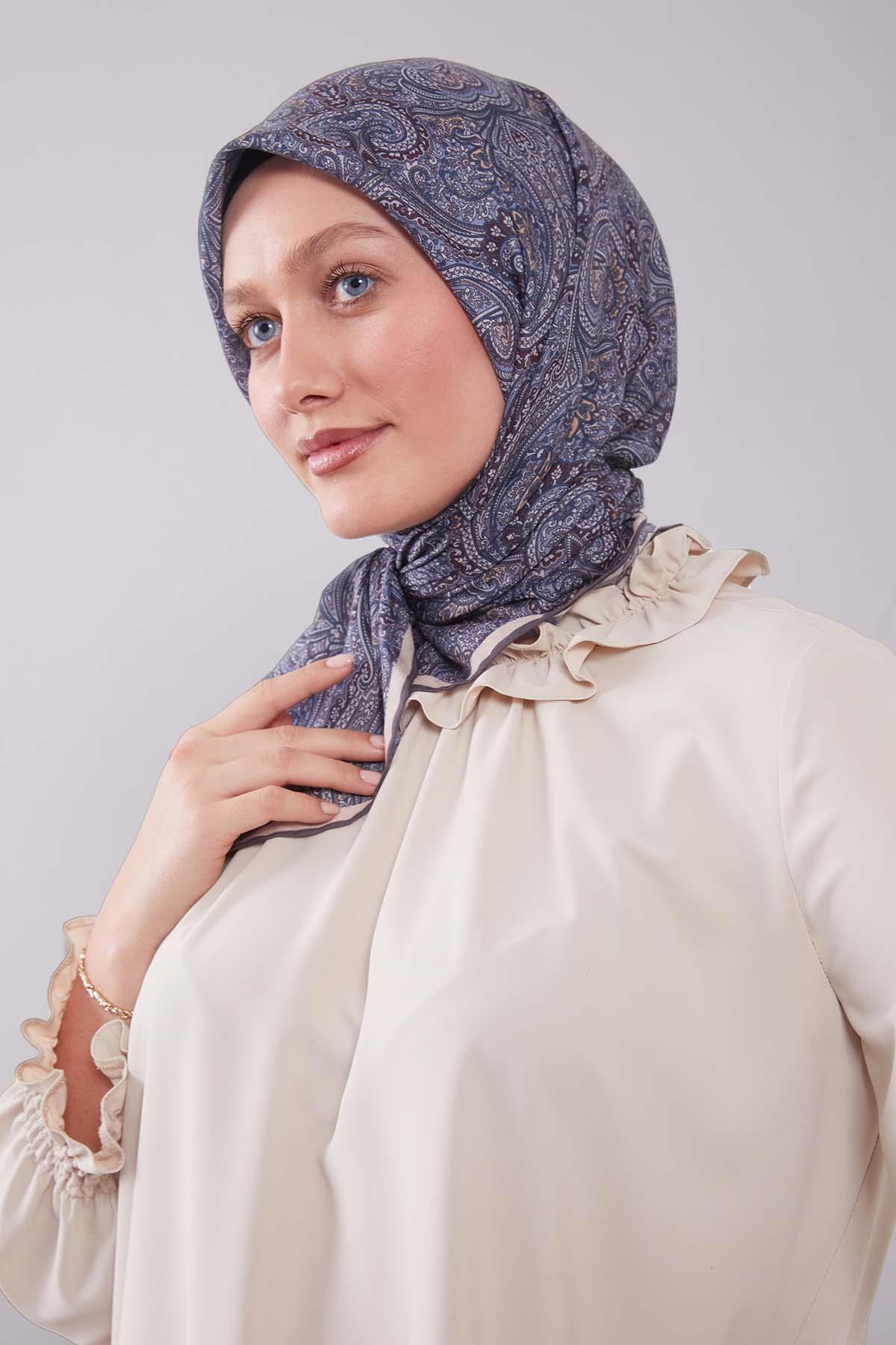 Fivescarf Mavi Etnik Desen Silk Cotton Eşarp