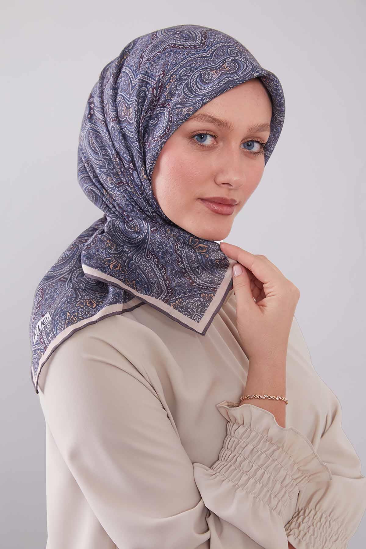 Fivescarf Mavi Etnik Desen Silk Cotton Eşarp