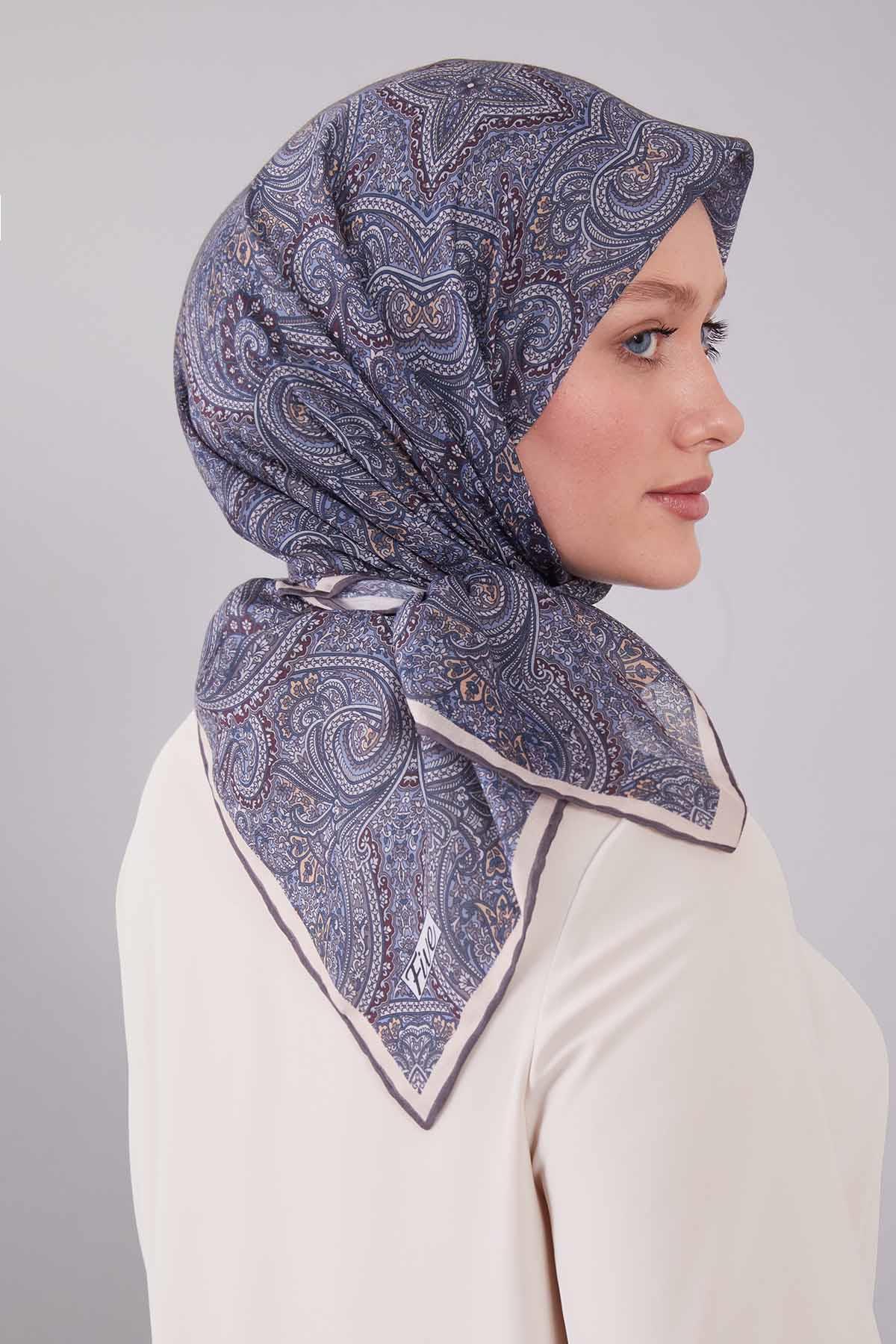 Fivescarf Mavi Etnik Desen Silk Cotton Eşarp