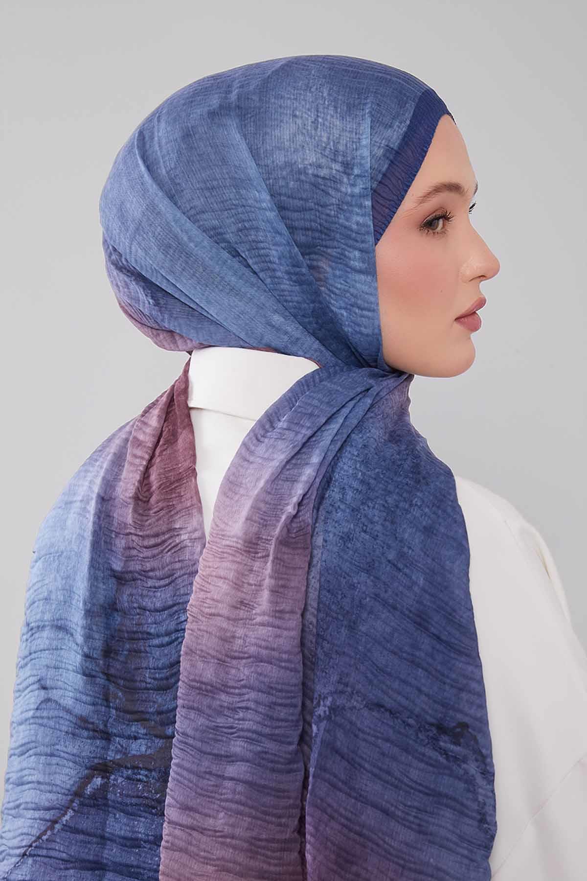 Fivescarf Mavi Geçişli Müslin Cotton Şal