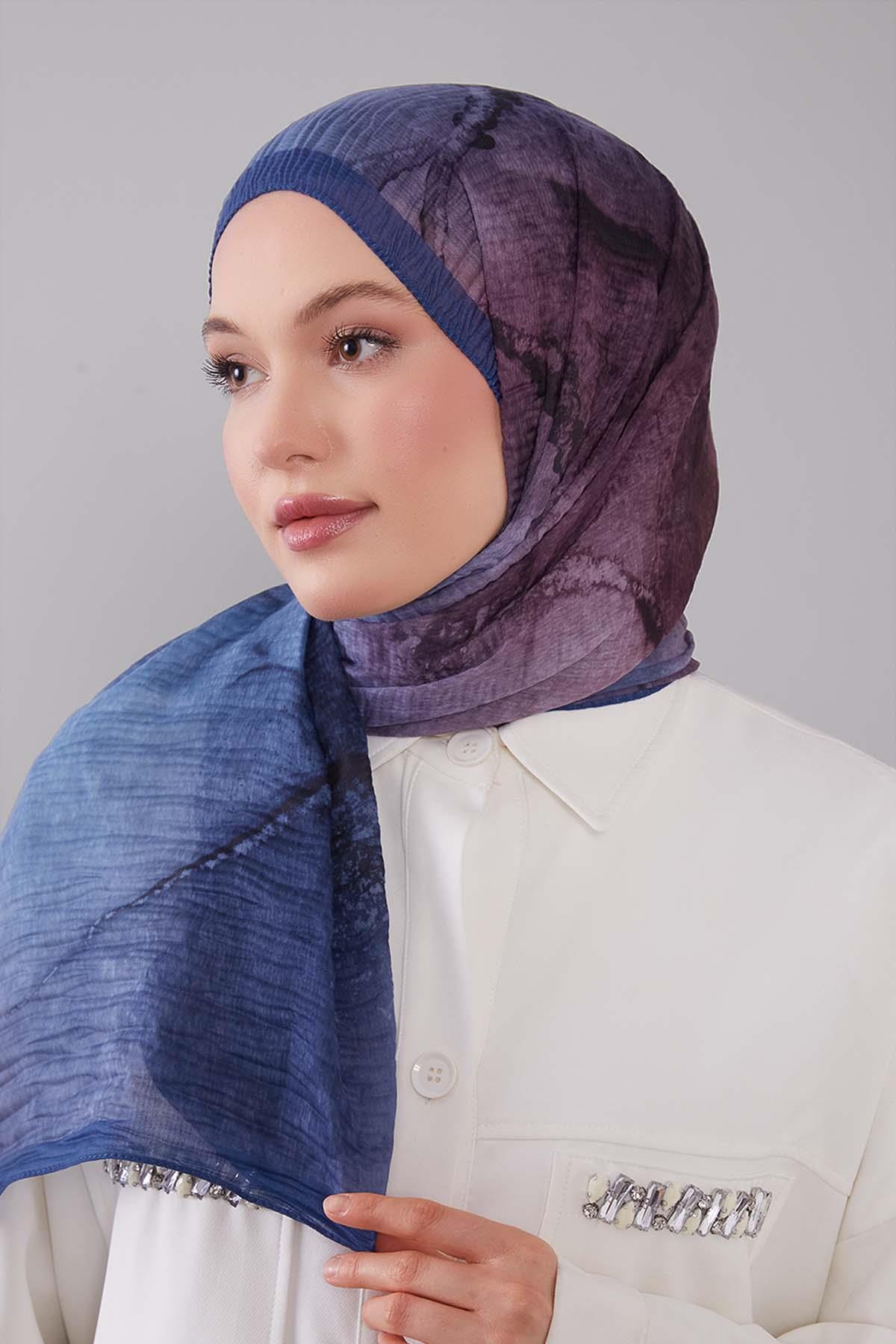 Fivescarf Mavi Geçişli Müslin Cotton Şal