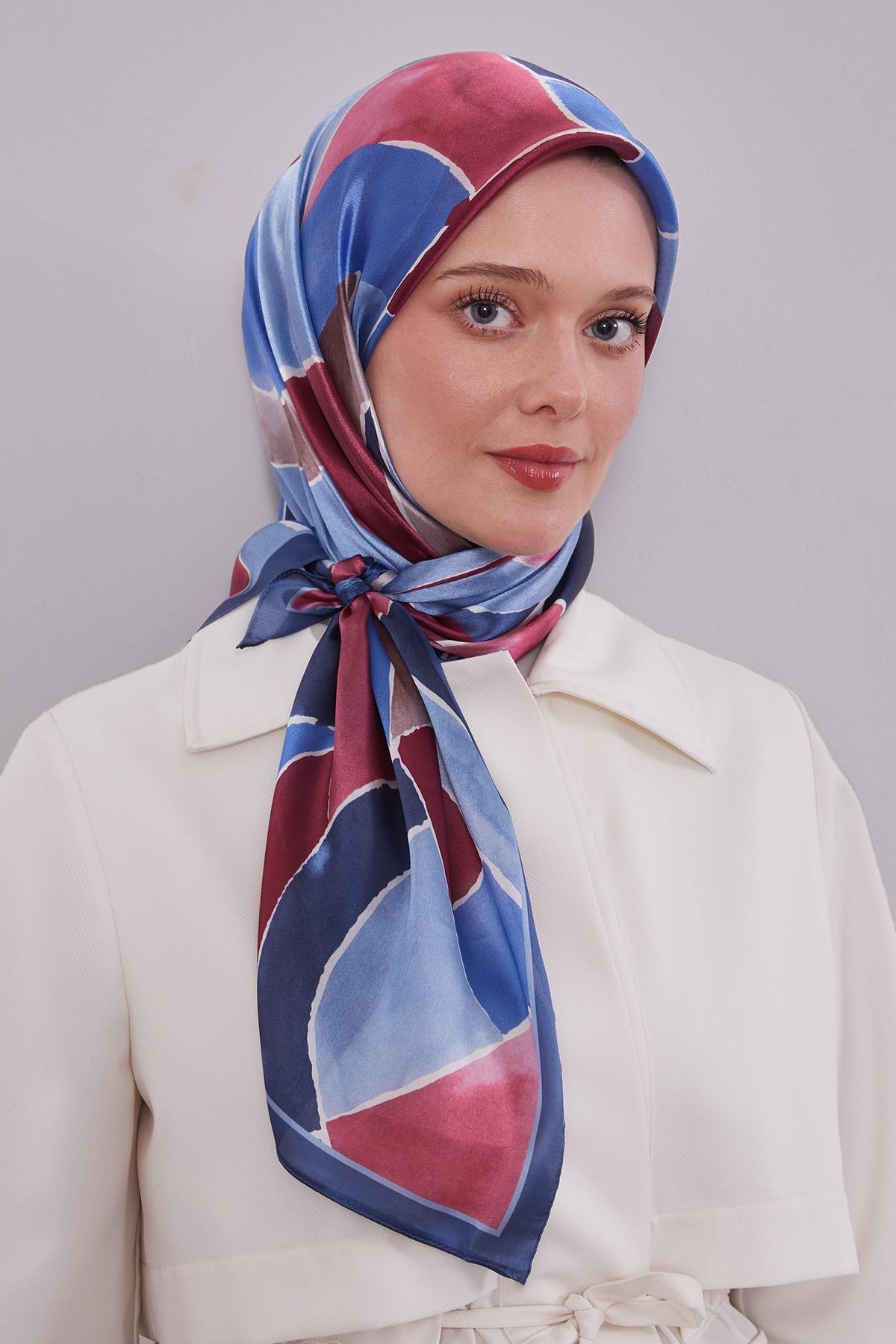 Fivescarf Mavi Geometrik Desen Kristal Eşarp