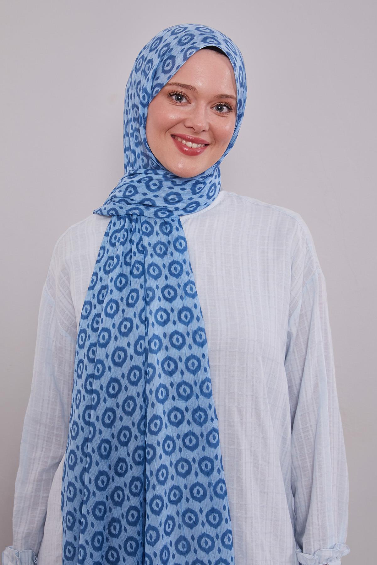 Fivescarf Mavi Micro Desenli Craze Comfort Şal