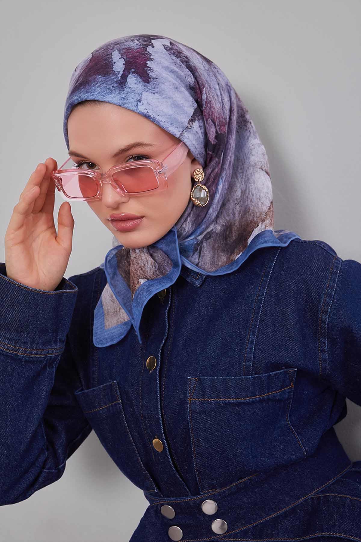 Fivescarf Mavi Soyut Desen Silk Coton Eşarp