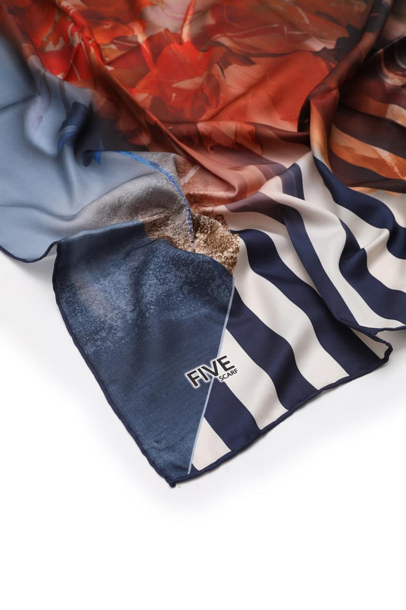 Fivescarf Mavi Twill Digital Eşarp