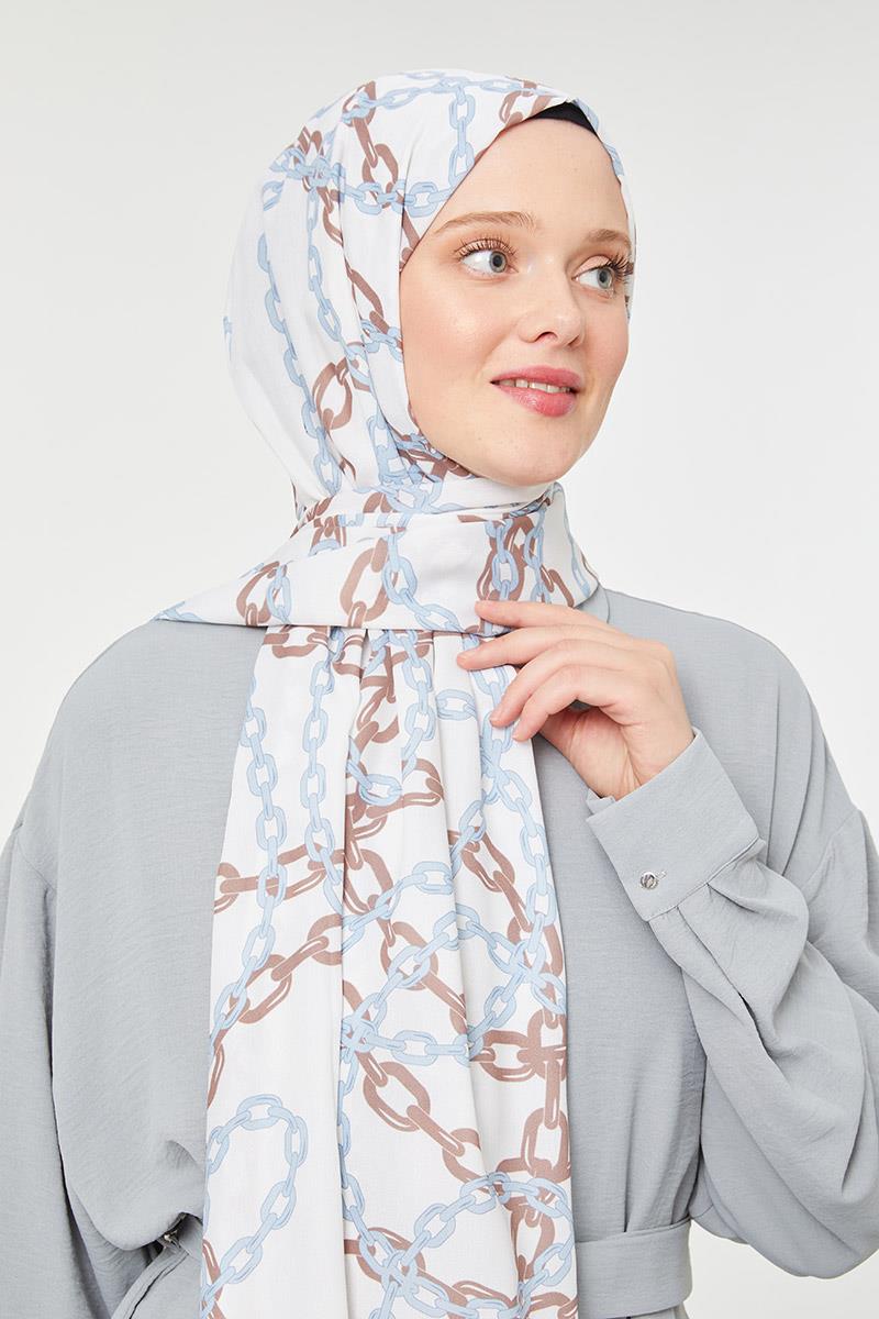 Fivescarf Mavi Zincir Desen Mono Şal