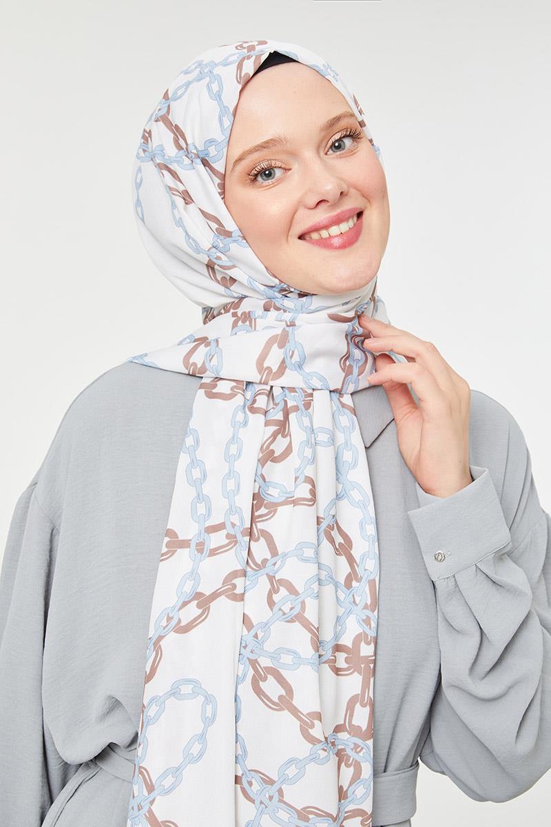 Fivescarf Mavi Zincir Desen Mono Şal
