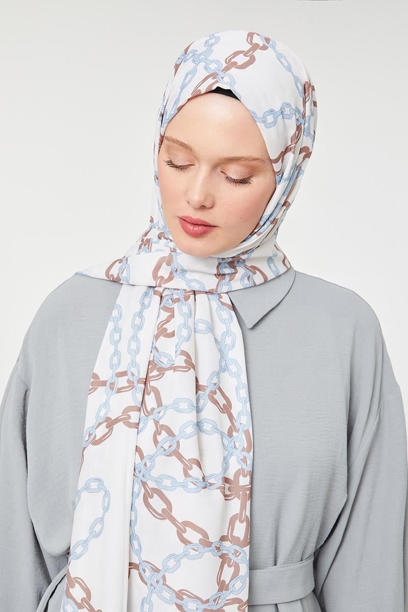 Fivescarf Mavi Zincir Desen Mono Şal