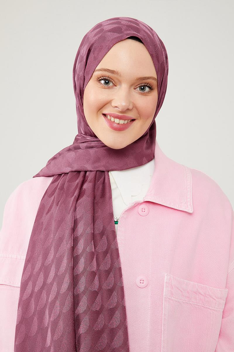 Fivescarf Menekşe Ay Desen Jakarlı Elegance Şal