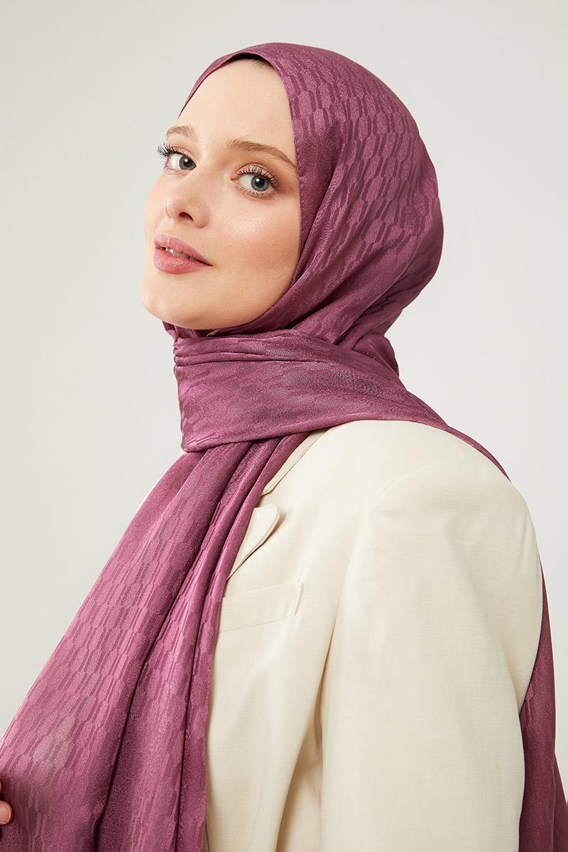 Fivescarf Menekşe Burgu Desen Jakarlı Elegance Şal
