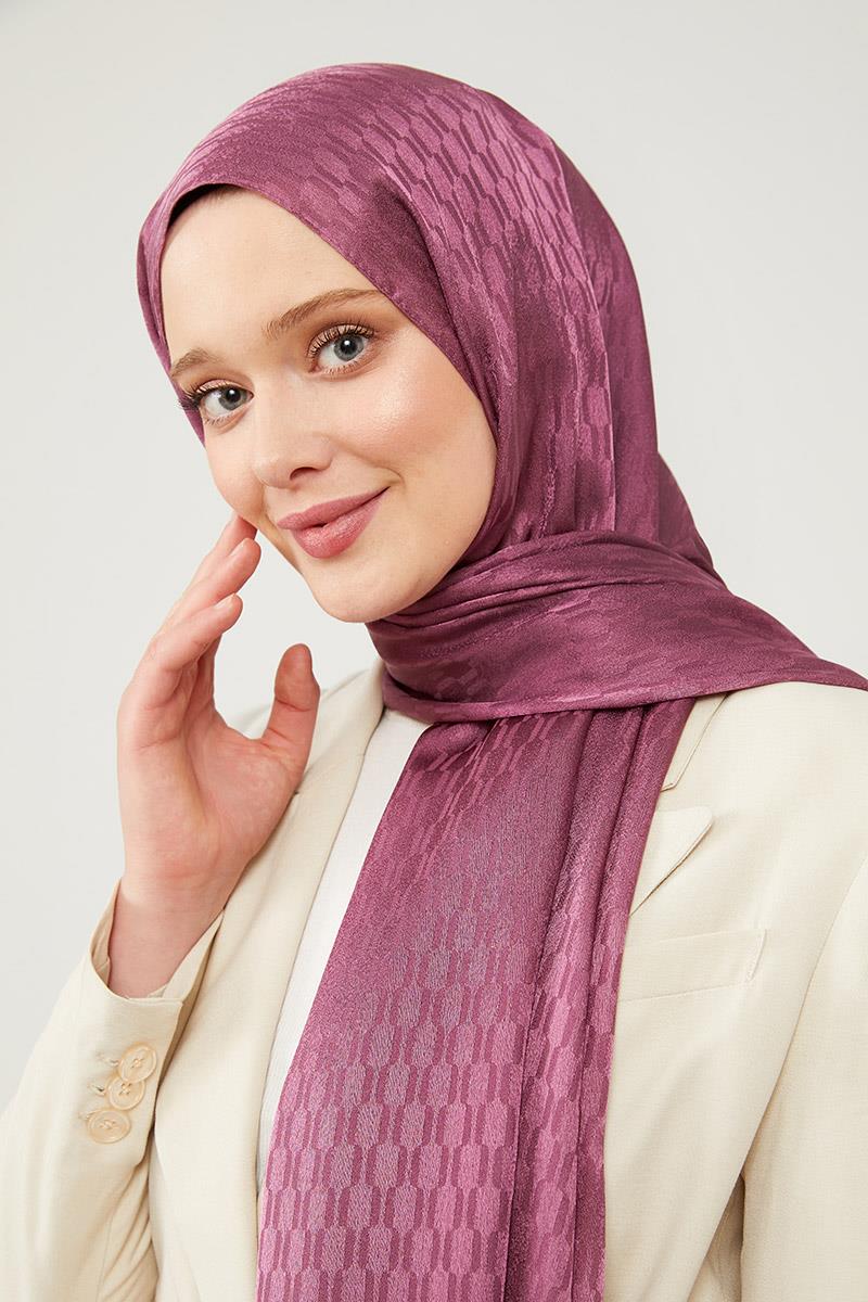 Fivescarf Menekşe Burgu Desen Jakarlı Elegance Şal