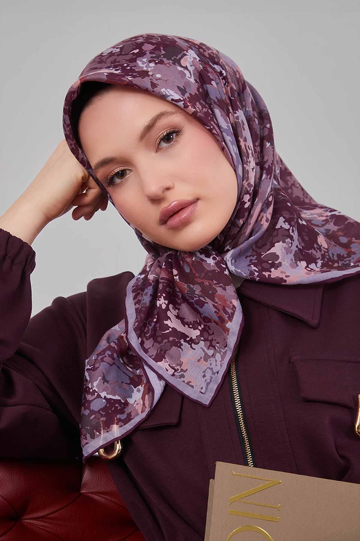 Fivescarf Menekşe Damla Desen Silk Coton Eşarp