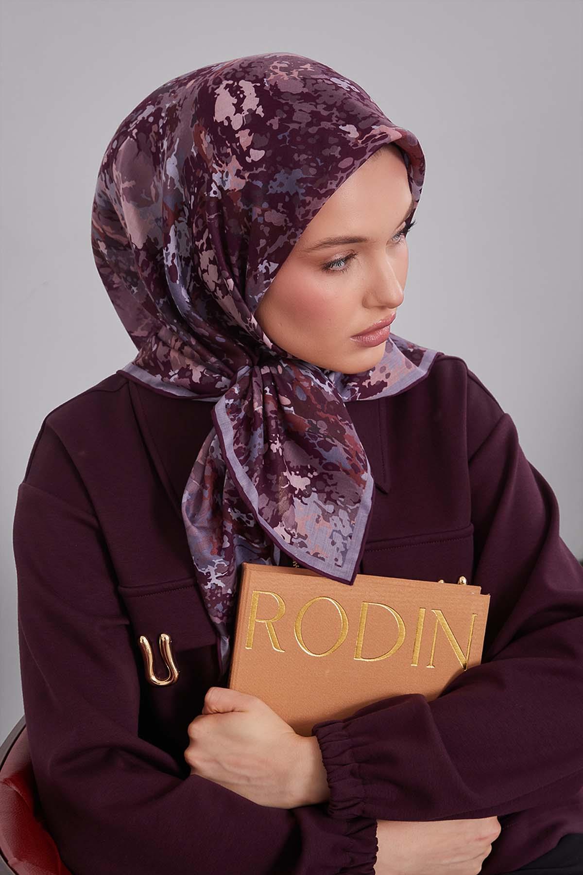 Fivescarf Menekşe Damla Desen Silk Coton Eşarp