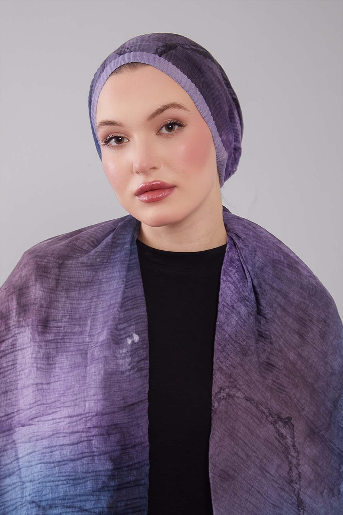 Fivescarf Menekşe Geçişli Müslin Cotton Şal