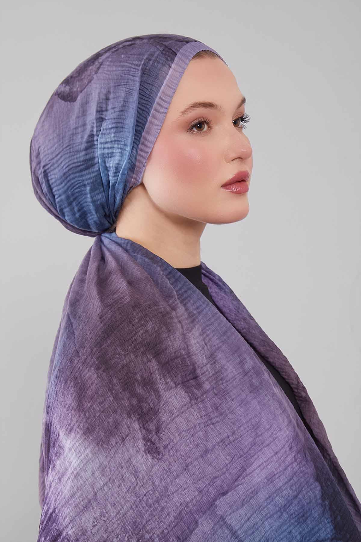 Fivescarf Menekşe Geçişli Müslin Cotton Şal