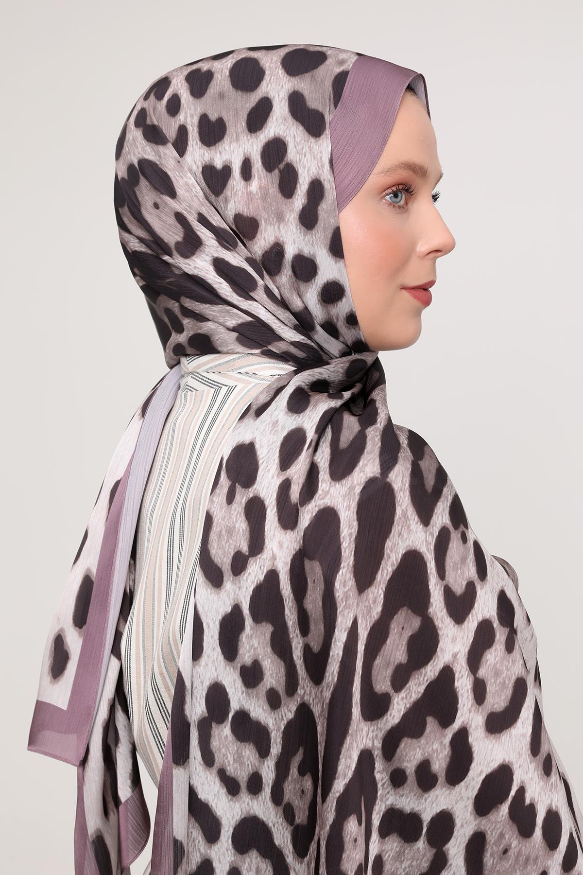 Fivescarf Menekşe Leopar Desen Brand Şal