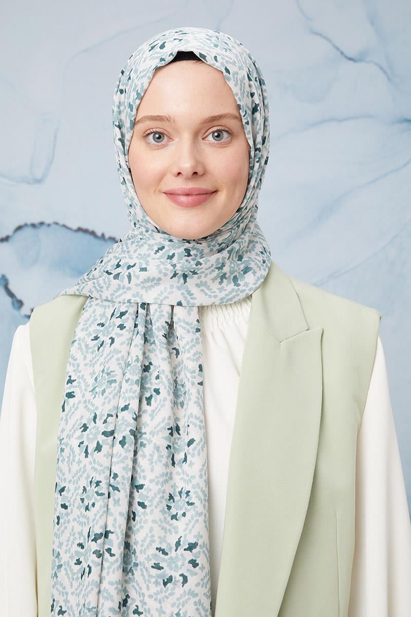 Fivescarf Mint Yeşili Desenli Cotton Şal