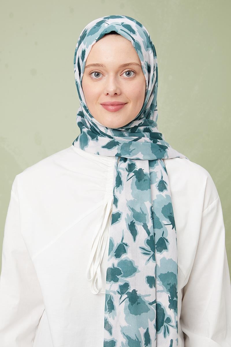 Fivescarf Mint Yeşili Desenli Cotton Şal