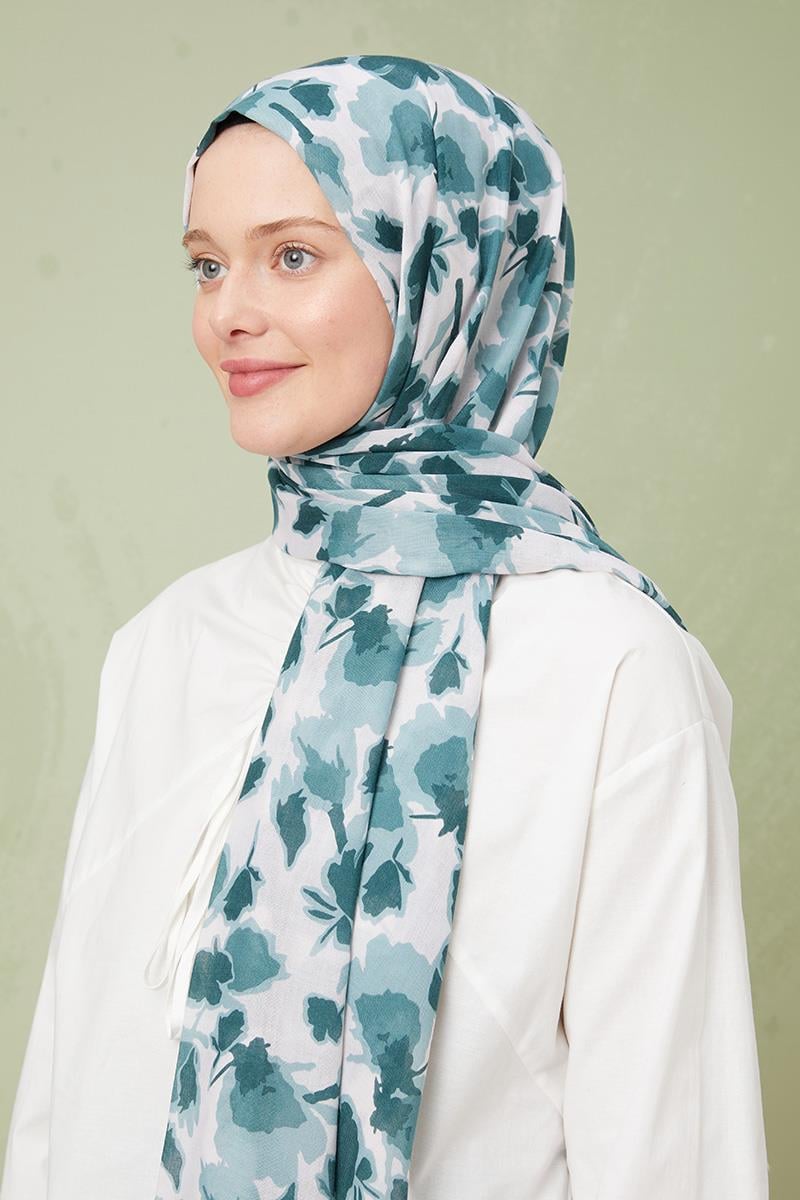 Fivescarf Mint Yeşili Desenli Cotton Şal