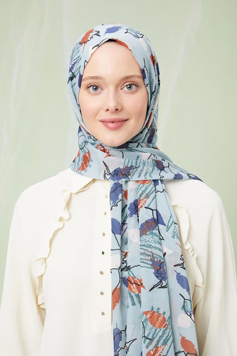 Fivescarf Mint Yeşili Desenli Cotton Şal