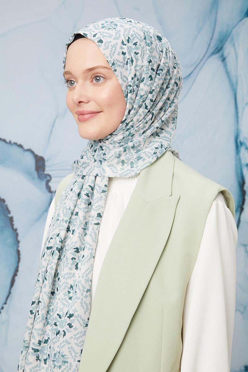 Fivescarf Mint Yeşili Desenli Cotton Şal