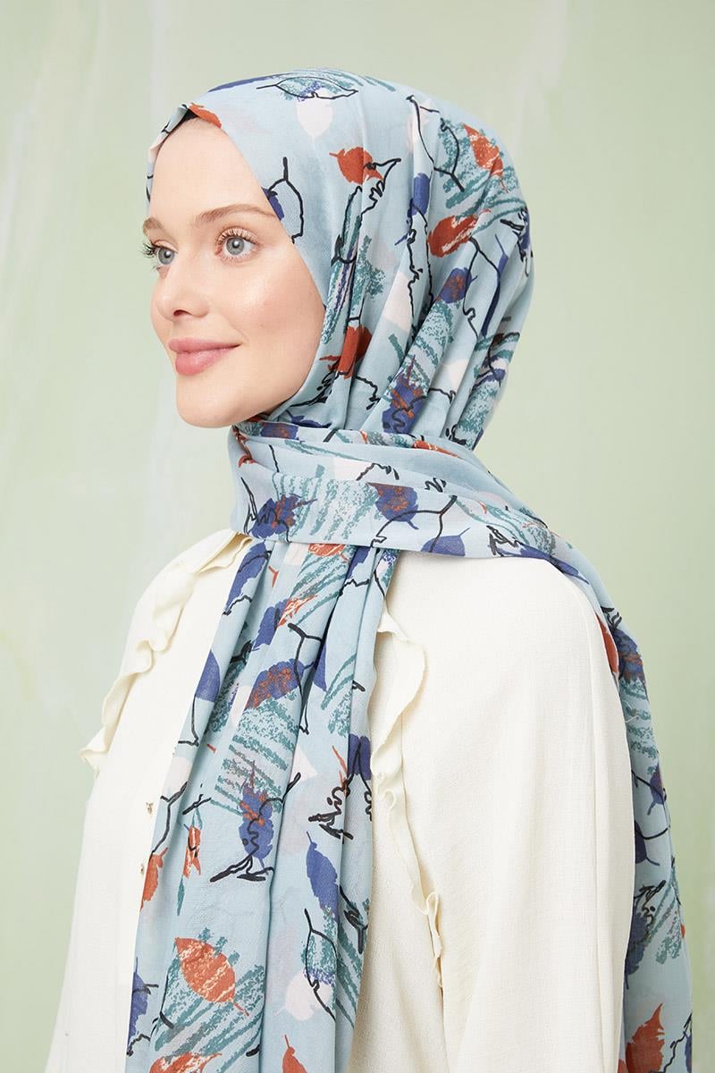 Fivescarf Mint Yeşili Desenli Cotton Şal