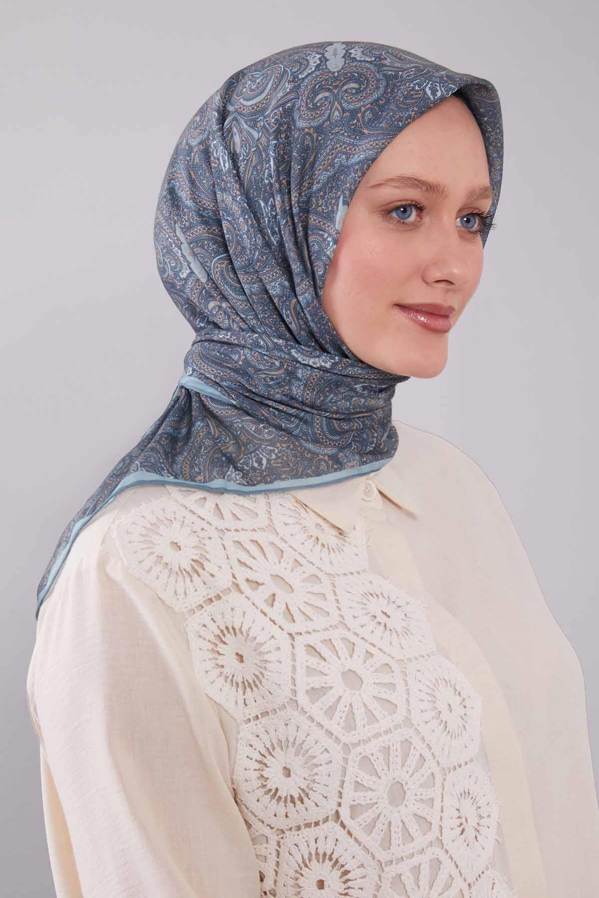 Fivescarf Mint Yeşili Etnik Desen Silk Cotton Eşarp
