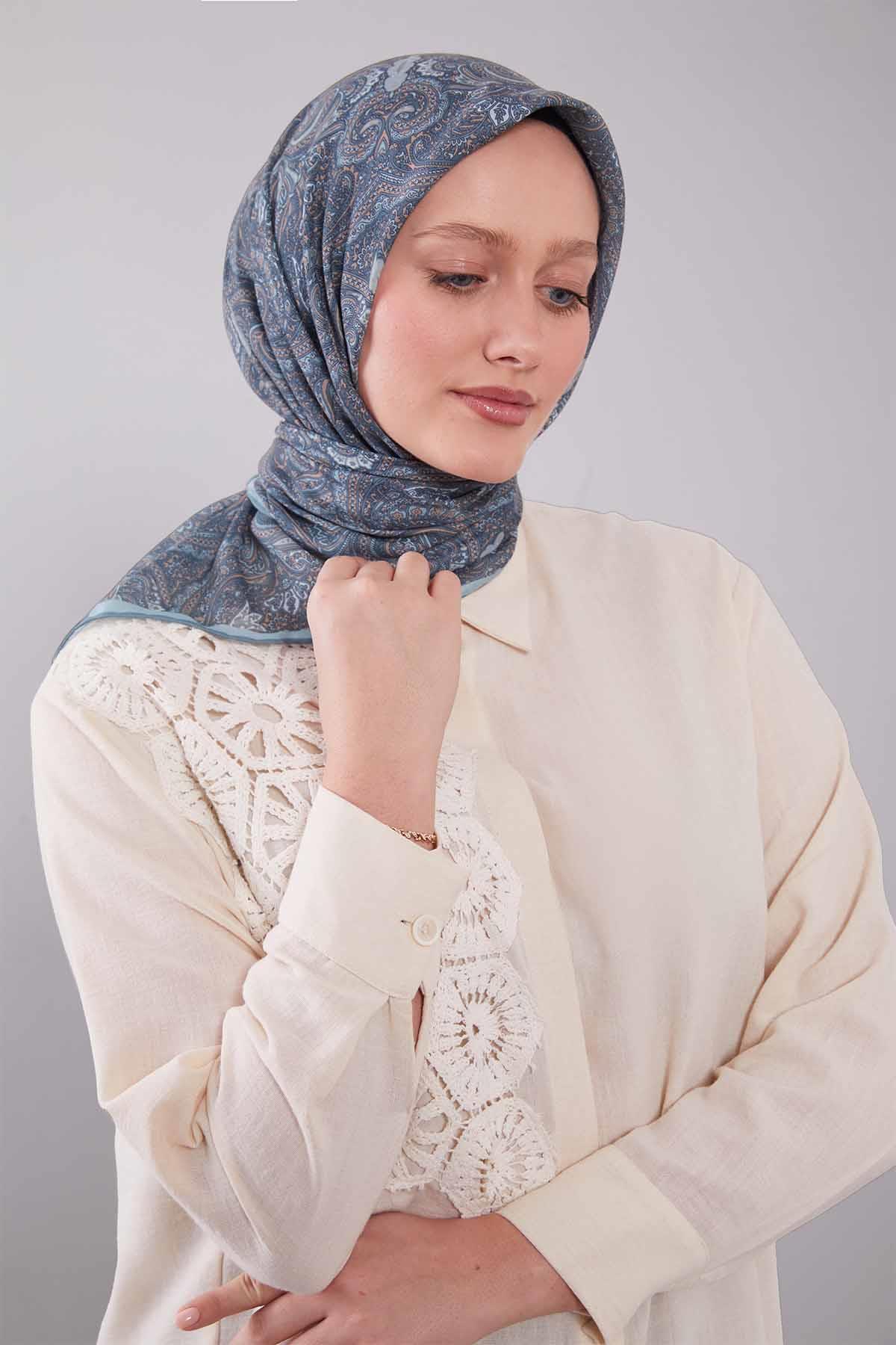Fivescarf Mint Yeşili Etnik Desen Silk Cotton Eşarp