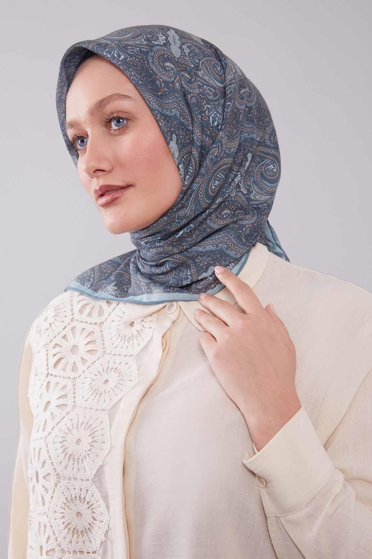 Fivescarf Mint Yeşili Etnik Desen Silk Cotton Eşarp