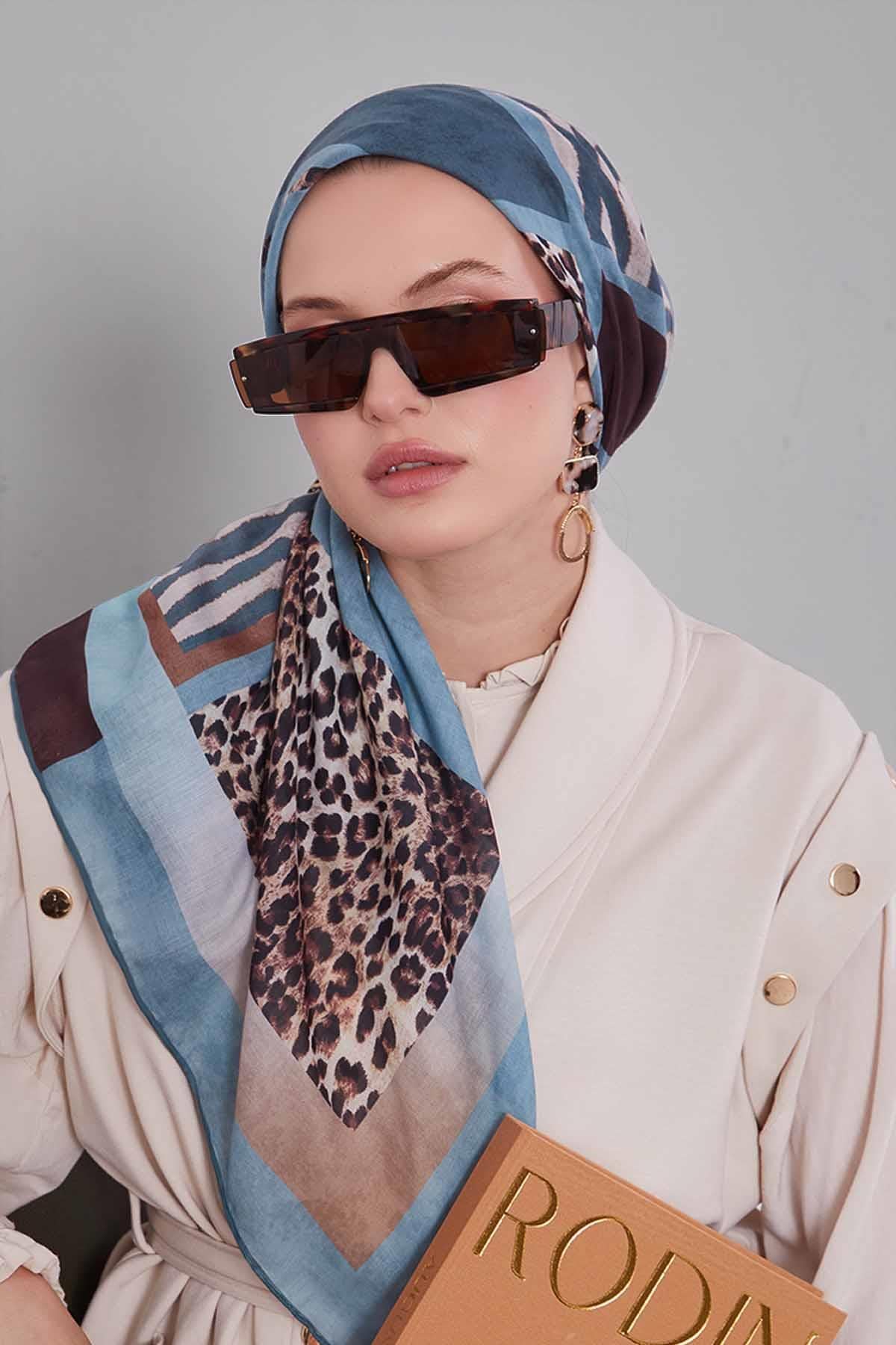 Fivescarf Mint Yeşili Kenar Leopar Desenli Slik Coton Eşarp