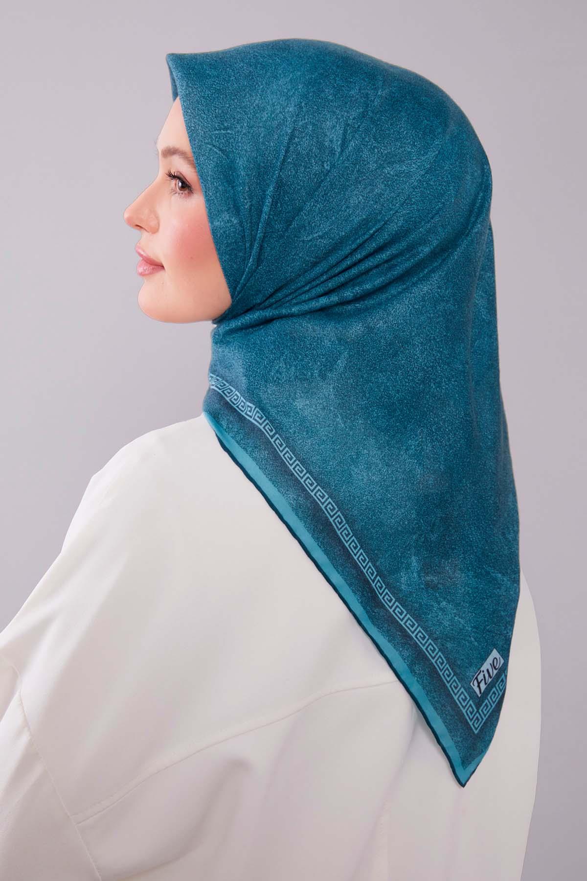 Fivescarf Mint Yeşili Kenar Motifli Silk Cotton Eşarp