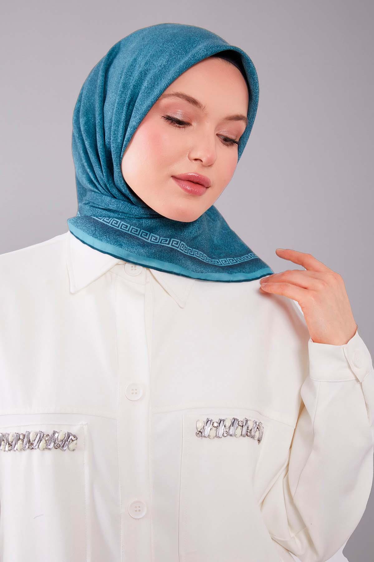 Fivescarf Mint Yeşili Kenar Motifli Silk Cotton Eşarp
