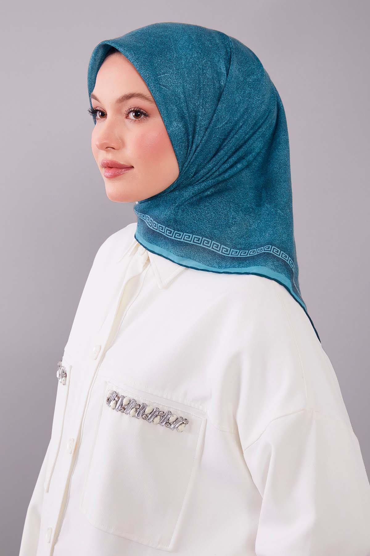 Fivescarf Mint Yeşili Kenar Motifli Silk Cotton Eşarp