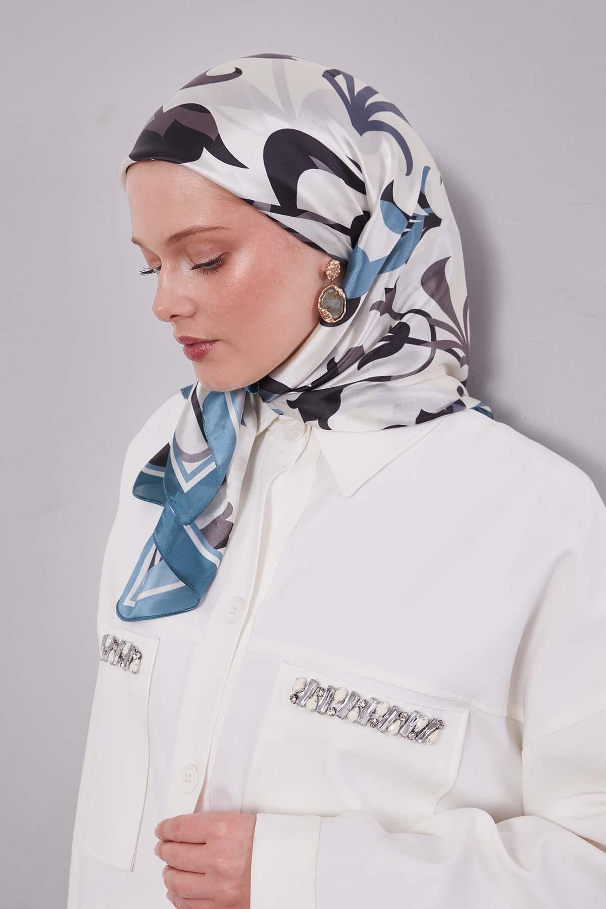 Fivescarf Mint Yeşili Lale Desen Kristal Eşarp