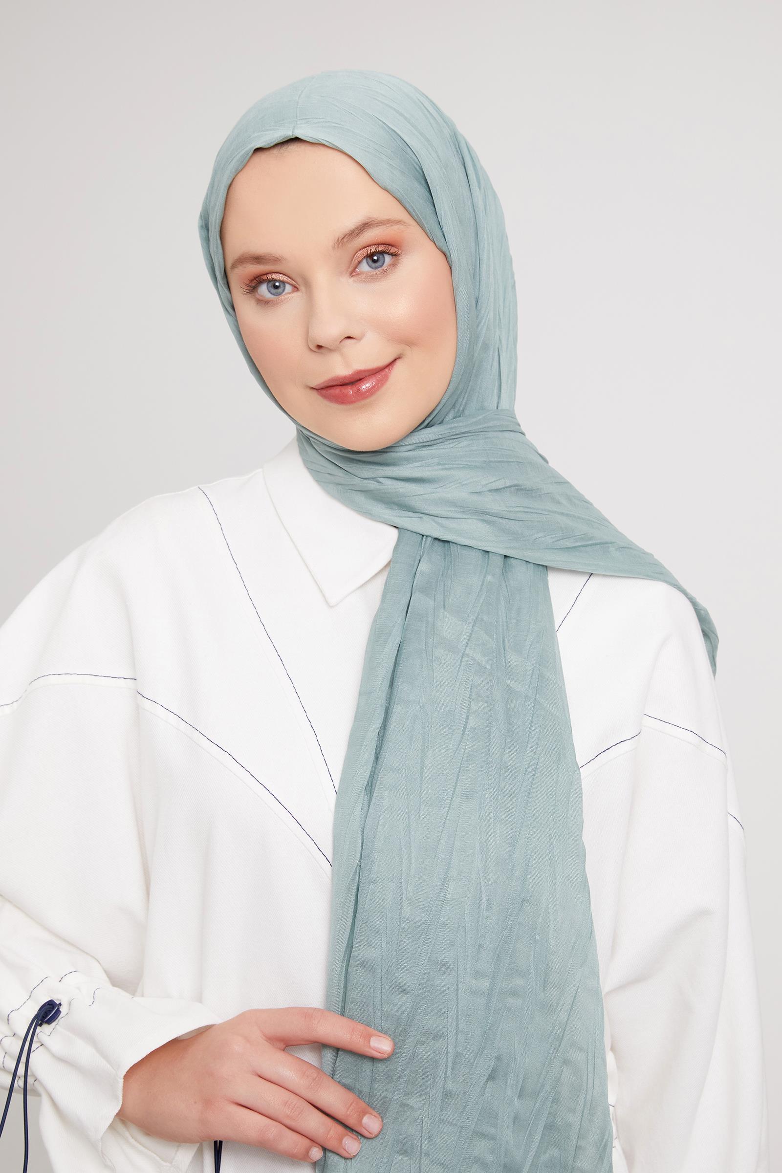 Fivescarf Mint Yeşili Pliseli Pamuklu Şal
