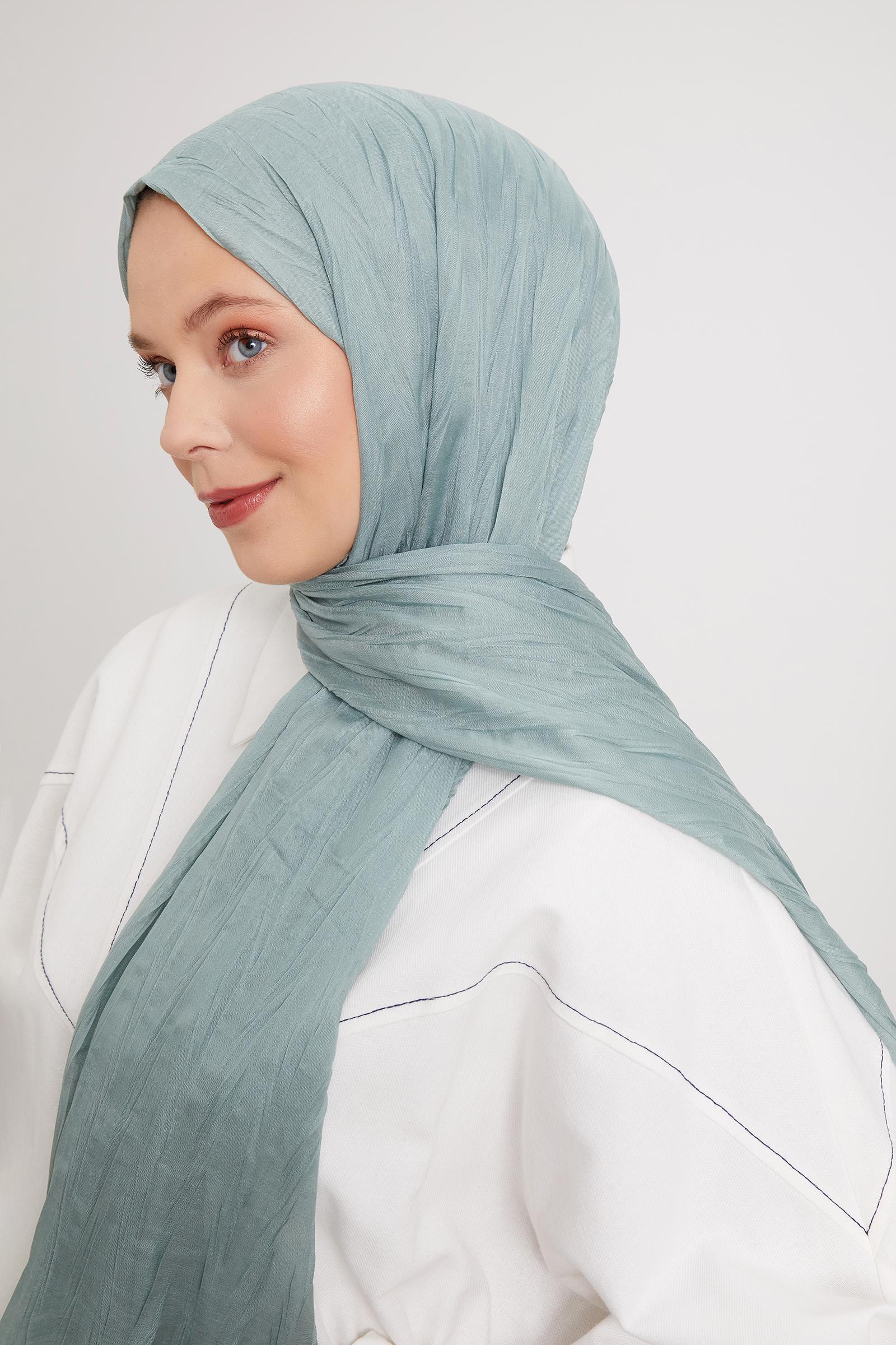 Fivescarf Mint Yeşili Pliseli Pamuklu Şal