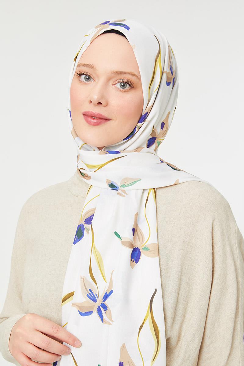 Fivescarf Mor Çiçek Baskılı Mono Krep Şal