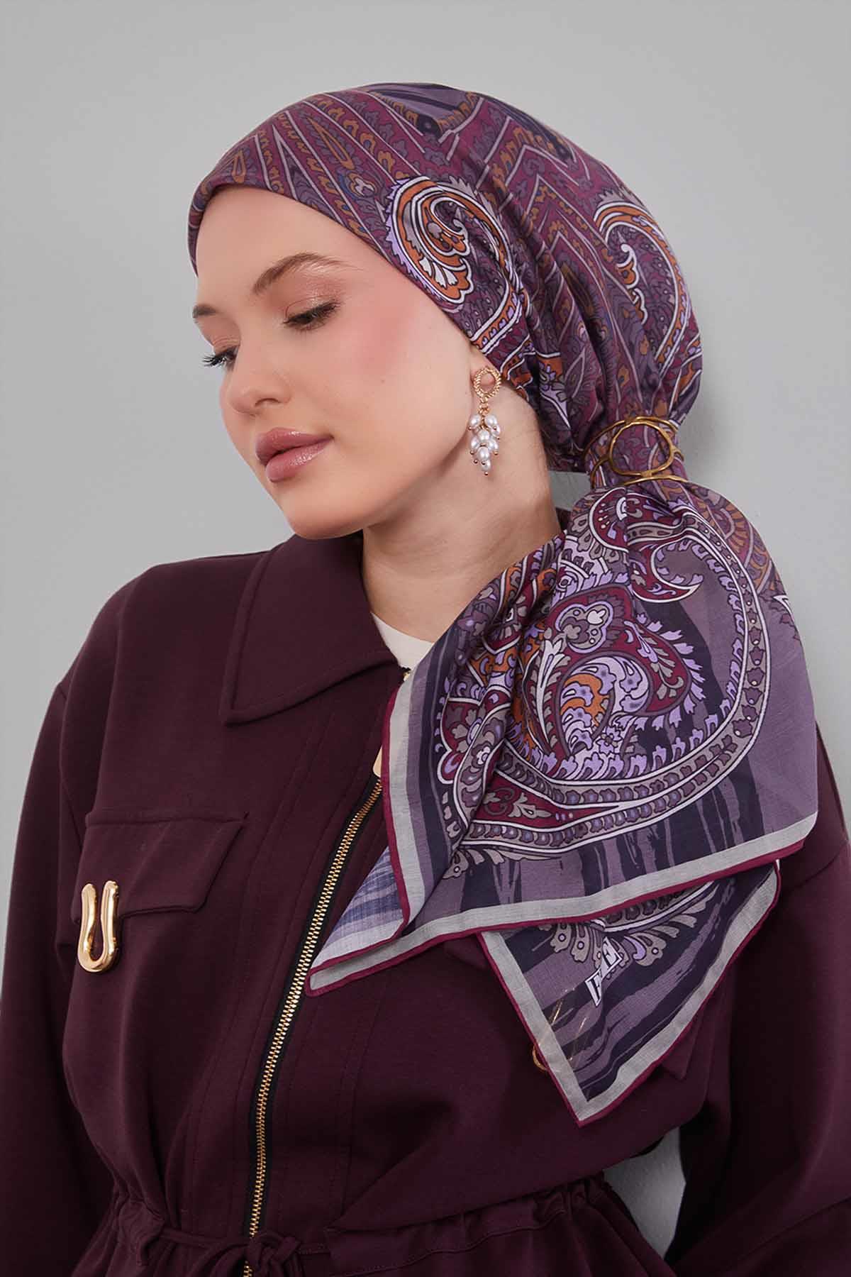 Fivescarf Mor Ebruli Desen Silk Coton Eşarp