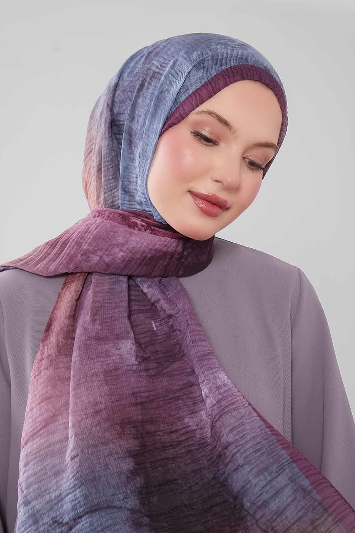 Fivescarf Mor Geçişli Müslin Cotton Şal
