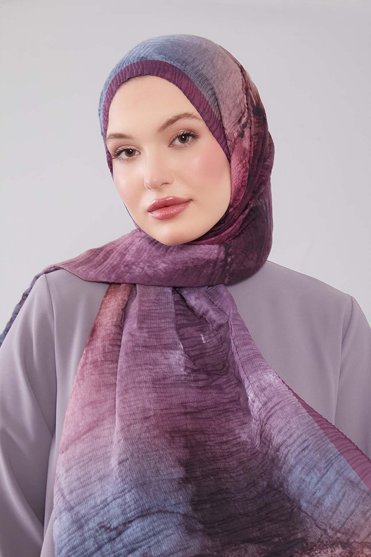 Fivescarf Mor Geçişli Müslin Cotton Şal