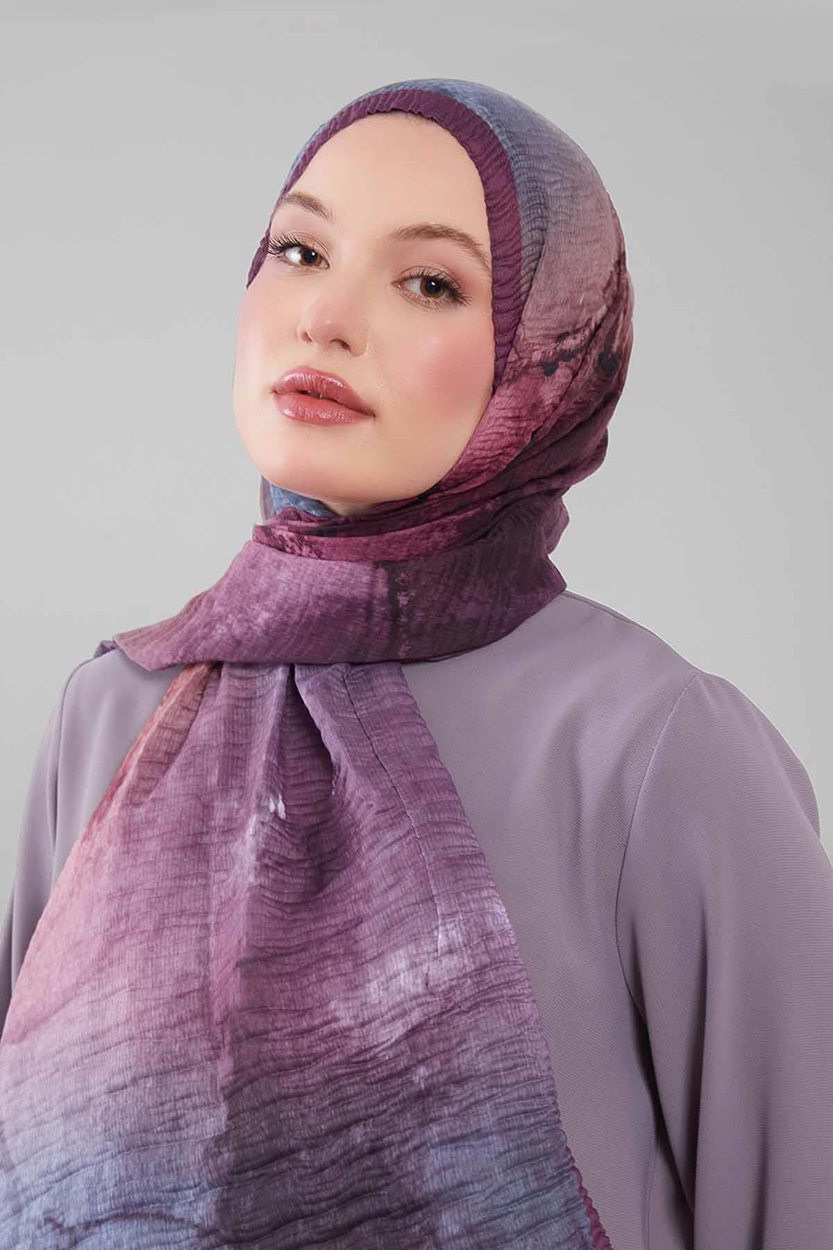 Fivescarf Mor Geçişli Müslin Cotton Şal
