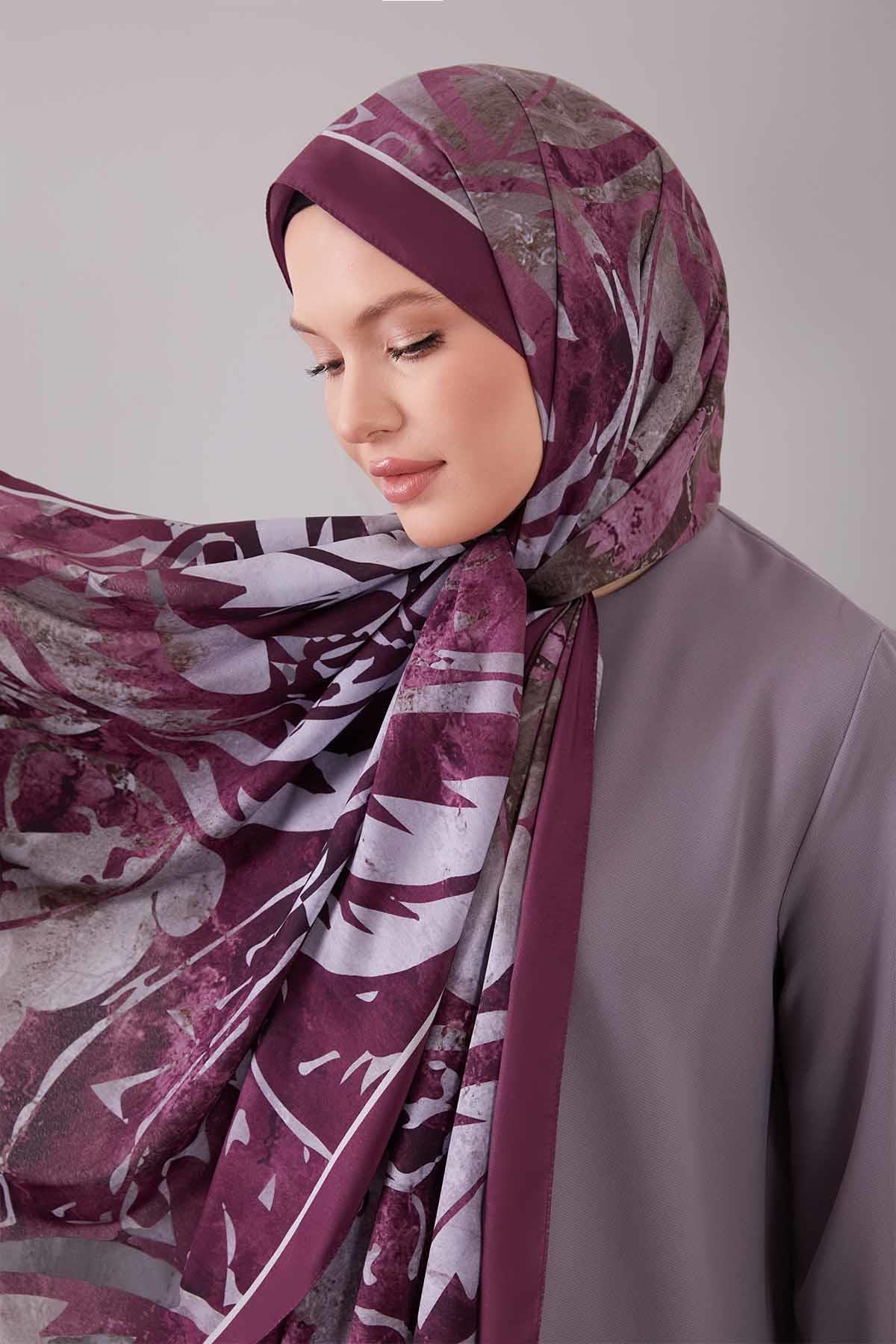Fivescarf Mor Geometrik Desen Moos Chrep Şal